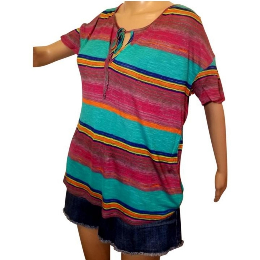Michael Stars ANTHRO Striped Peasant Top one size